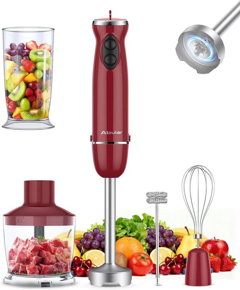 Abuler Immersion Blender 5 in 1 Hand Blender, 1000W Hand Mixer Stick,12 Speed Handheld Blender 304 Stainless Steel with 600ml Mixing Beaker, 500ml Chopper, Whisk and Milk Frother for Soup, Baby Food - Image 1